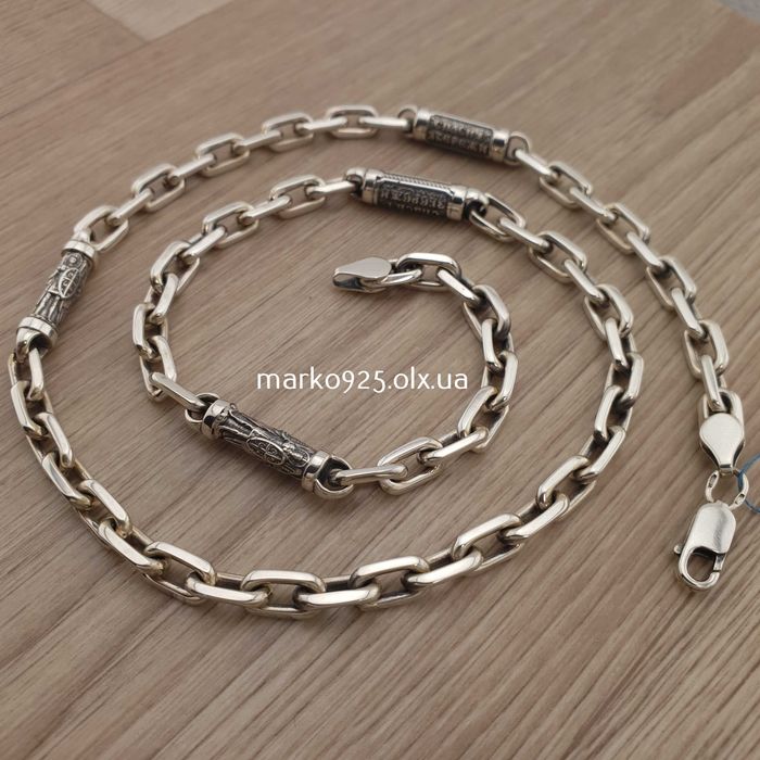 Чоловічий срібний цепочка ланцюжок якір зі святими спаси збережи ангел