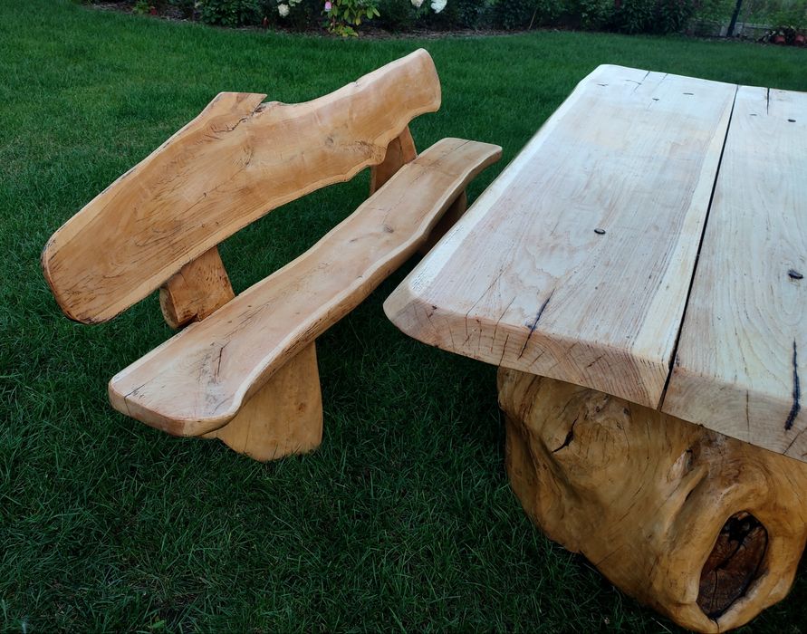 Meble ogrodowe dębowe biesiadne stół ławki komplet zestaw tarasowy