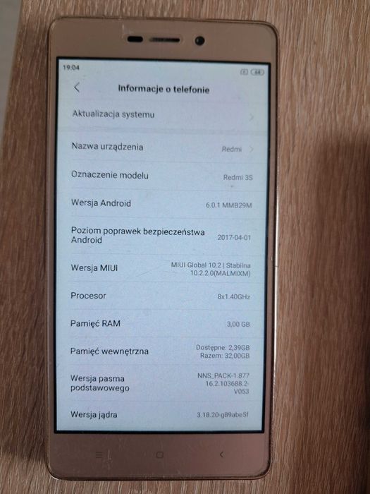 Smartfon Xiaomi Redmi 3S 3GB 32GB 4G LTE złoty kolor