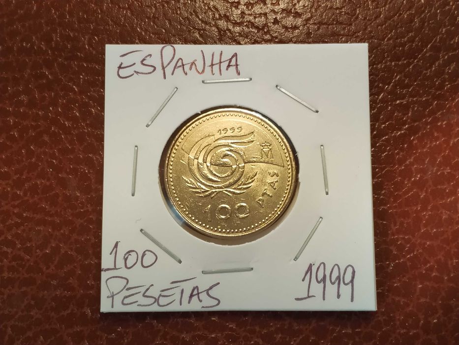 Espanha - moeda de 100 pesetas de 1999 Ano Int. das pessoas idosas