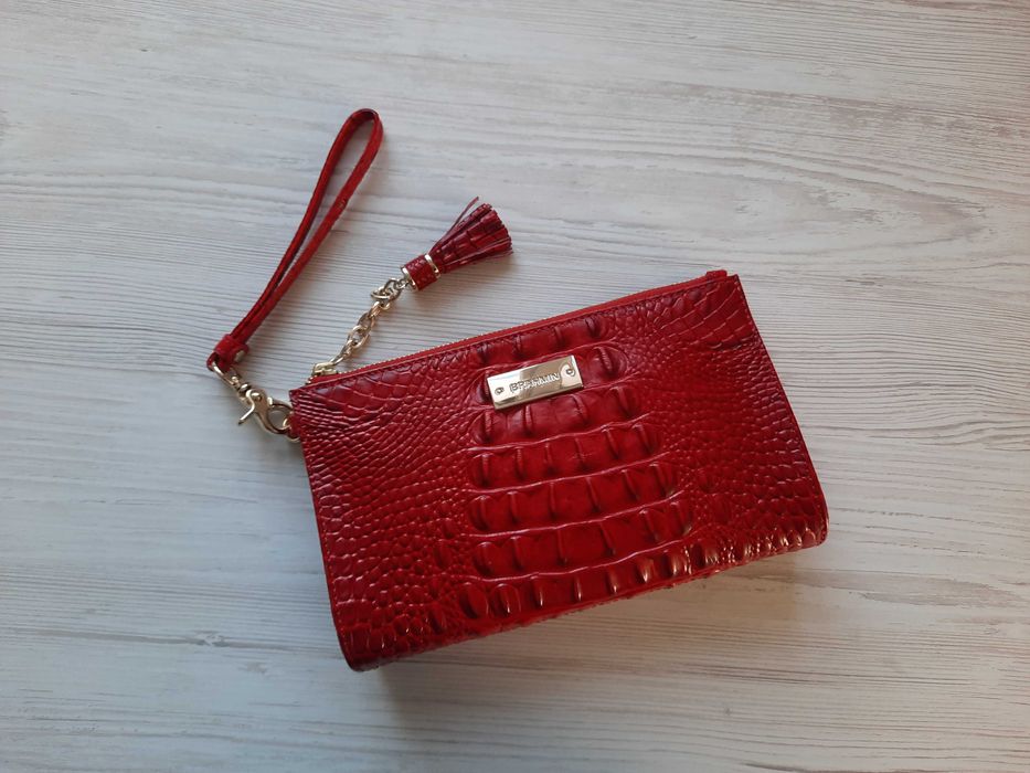 Брендовый красный клатч Brahmin натуральная кожа кожаная сумка