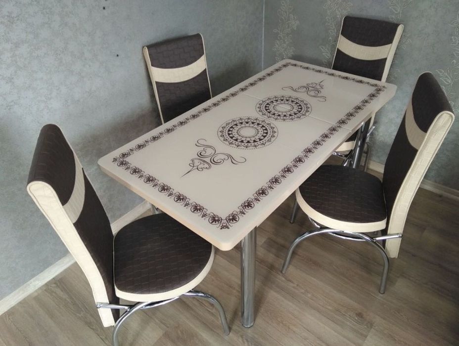 Стіл обідній Кухонный стеклянный обеденный раскладной стол со стульями