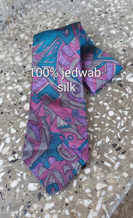 krawat jedwabny 100% jedwab silk wzory kolorowy
