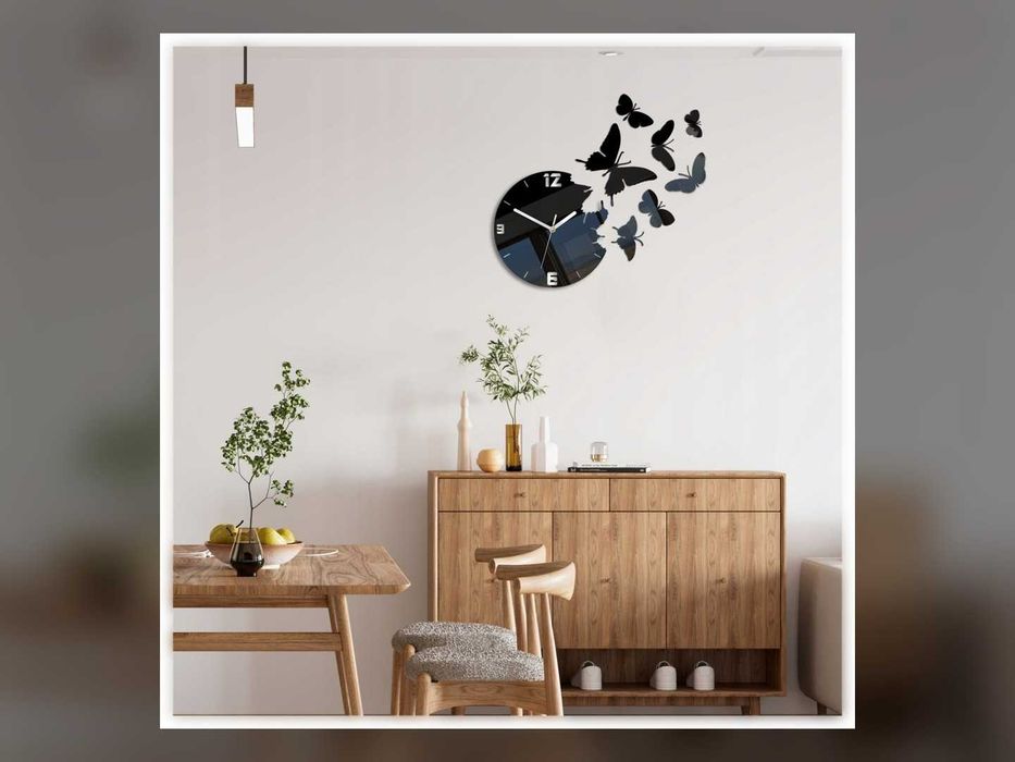 Nowy Zegar Ścienny Motyle 3D Akrylowy Czarny Z Dekoracjami DIY