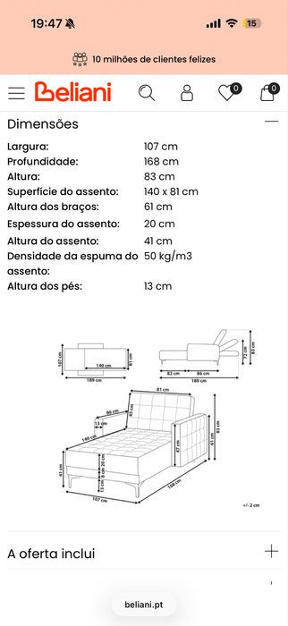 Chaise longue em veludo azul petróleo (nova)