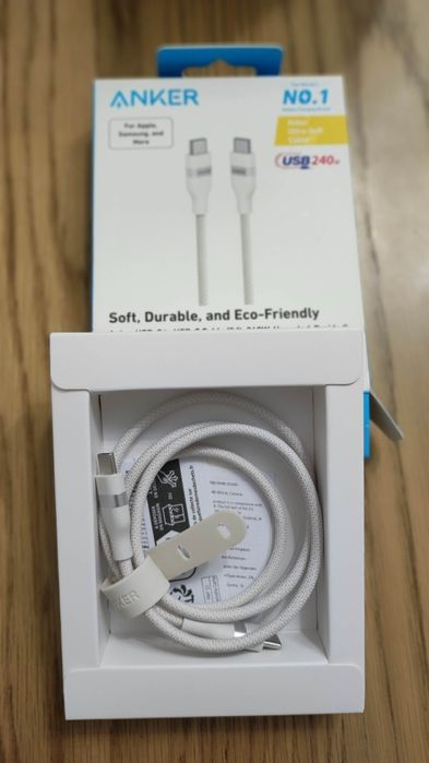 Зарядний кабель Anker Nano USB-C Cable 240W 0,9m, білий, чорний