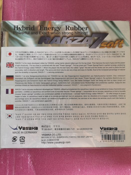 Borracha de ténis de mesa Yasaka Rakza 7 soft