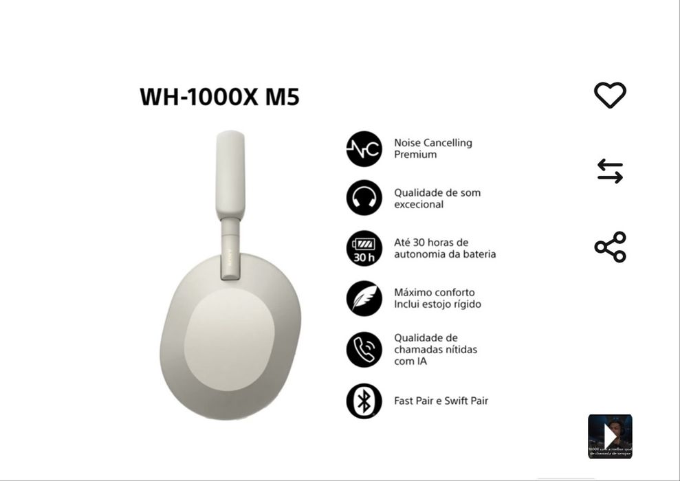 Auscultadores Sony  Bluetooth SONY WH 1000XM5
