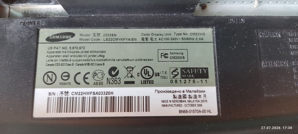 monitor samsung syncmaster  21.5 cala