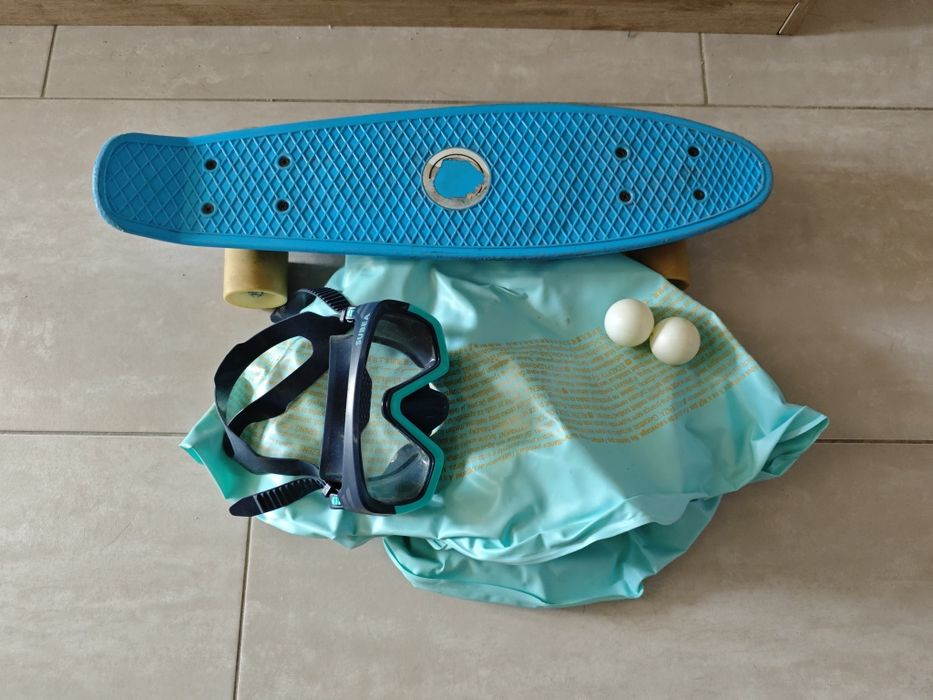 Deskorolka, koło do pływania, maska