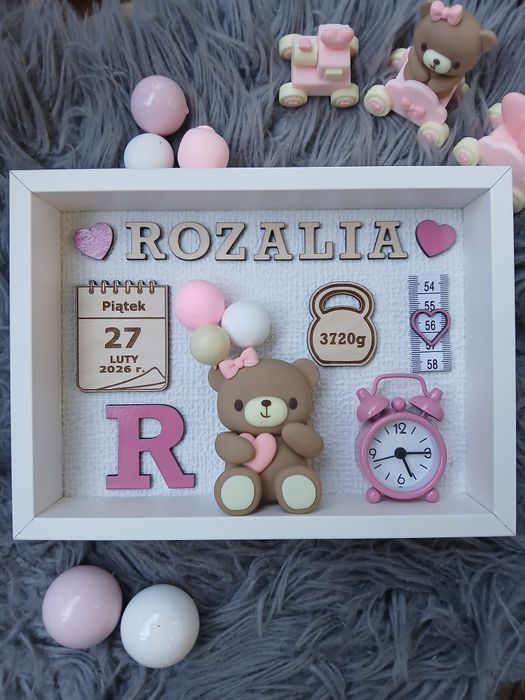 Metryczka ramka miś upominek na chrzciny prezent na chrzest