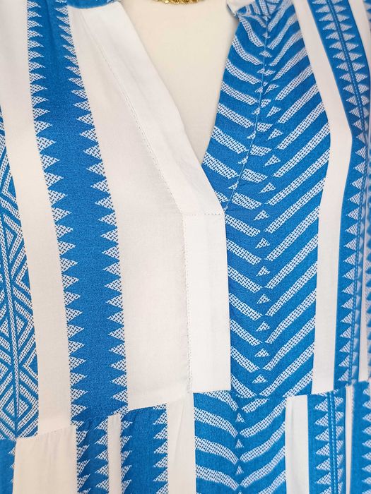 Biała niebieska sukienka długa wiskoza 100% 40 L wzory etno boho lato