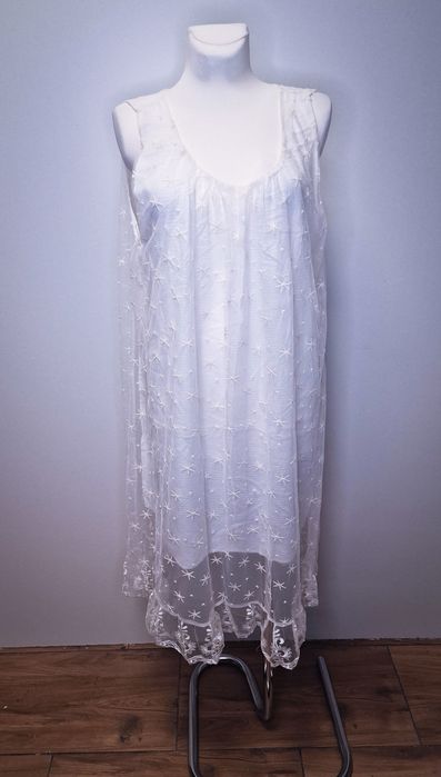 Sukienka boho biała haft uni plus size