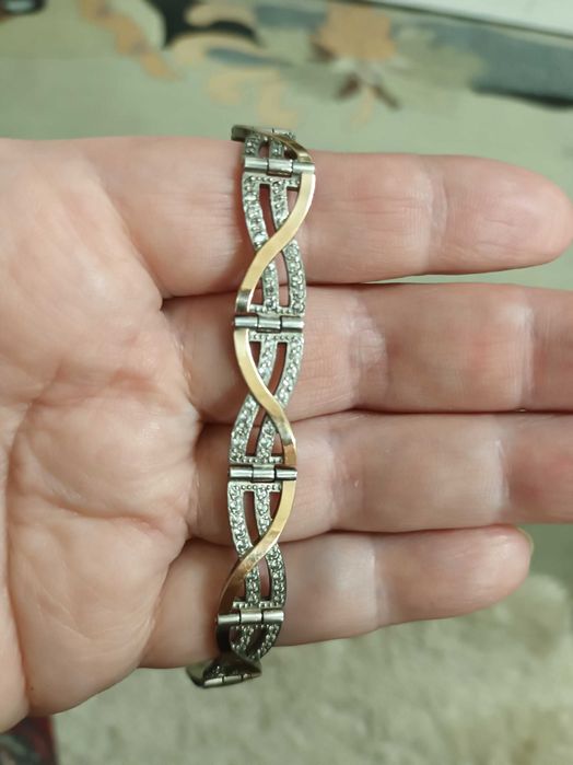 Серебрянный браслет с золотыми пластинами