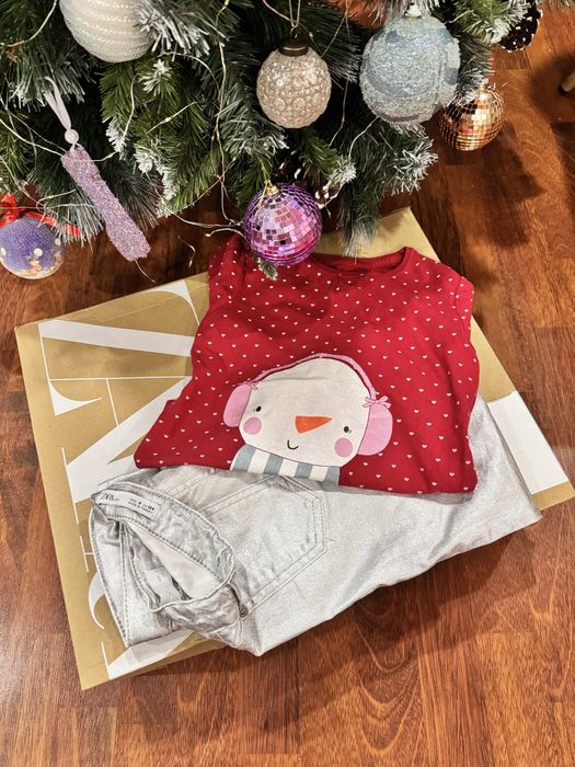 новорічний комплект zara 128, джинси zara 128 реглан