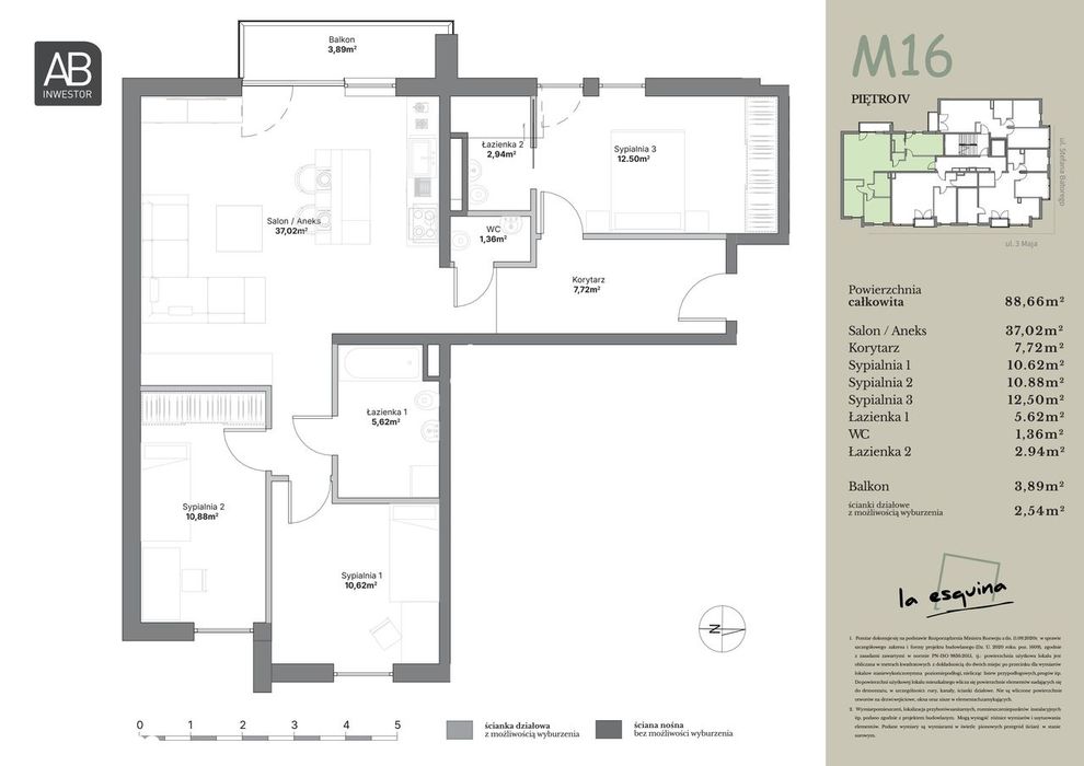 3-pokojowy apartament 59m2 + balkon