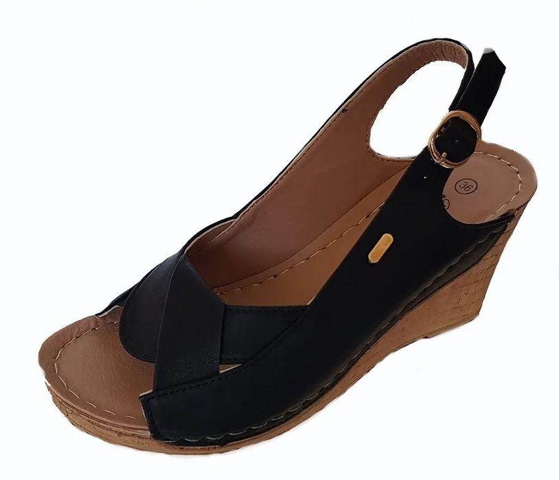 czarne SANDAŁY koturn 8 CM nr. 39