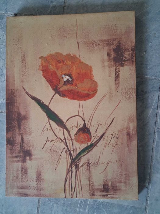 2 Quadros Modernos Flores Papoilas - Tela Decorativa Contemporânea (70x50cm)