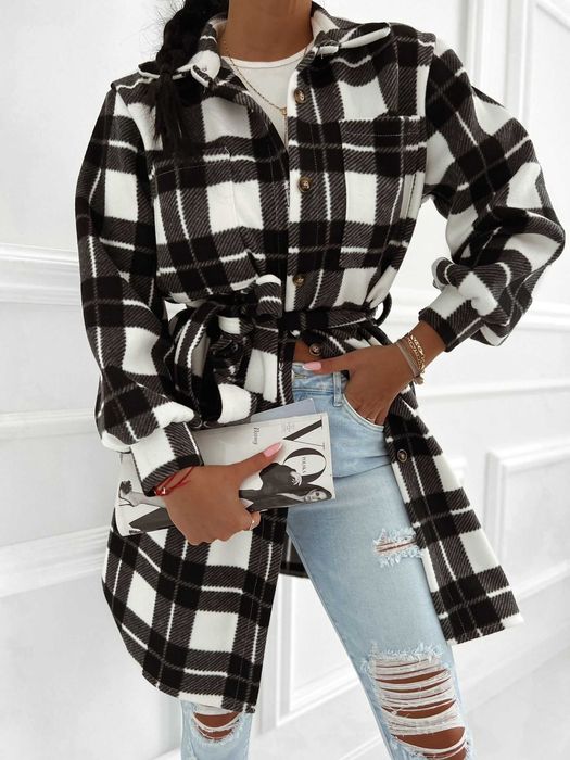 Kurteczka flanelowa  W kratę, Koszula ,Wiskoza