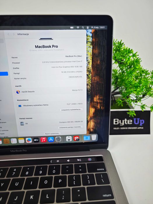 Apple MacBook Pro 13" A1989 (2019) i7/16GB /512GB/Space Gray GWARANCJA