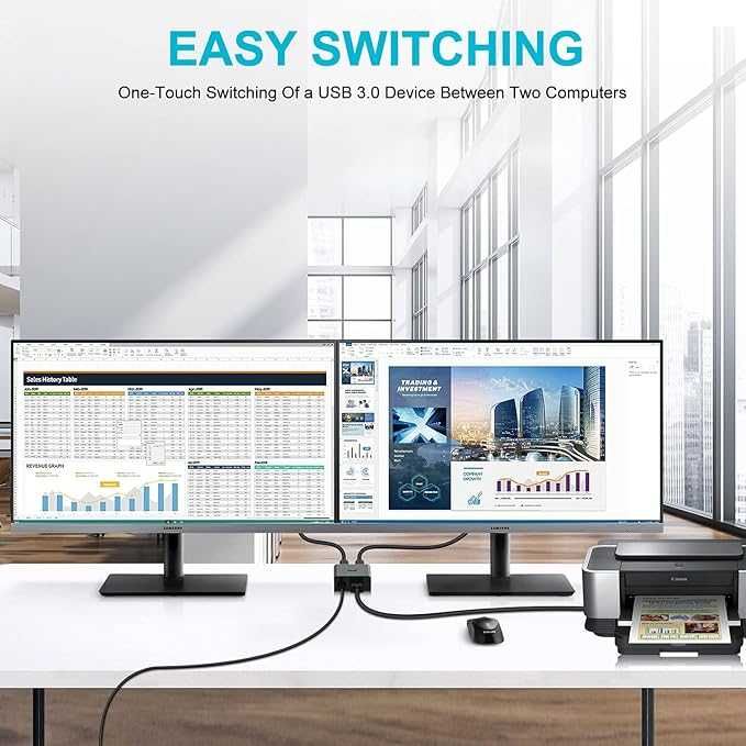 SGEYR USB 3.0 Switch 2x1 przełącznik 2 komputery 1 urządzenie USB 757