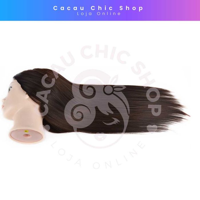 Cabeça de Treino Castanho Escuro Sintético 69Cm+ Suporte /Cabeleireiro