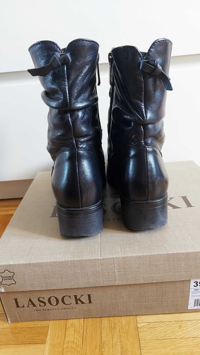 Lasocki botki czarne buty zimowe skórzane 39