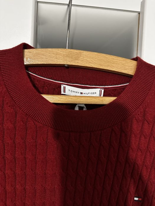 Sweter bawelniany o szerokim splocie Regatta red Hilfiger