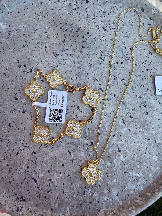 Bransoletka  naszyjnik alhambra vintage cyrkonie zlota van cleef arpels