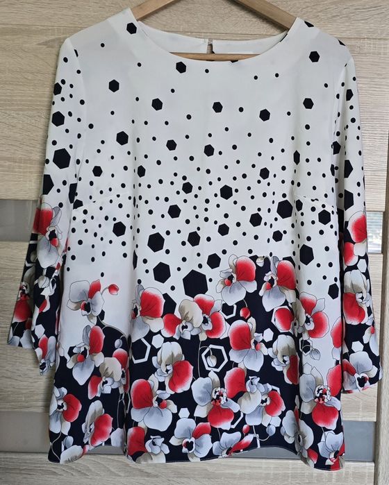 Lekka bluzka 44 / 46 Eltex kropki kwiaty