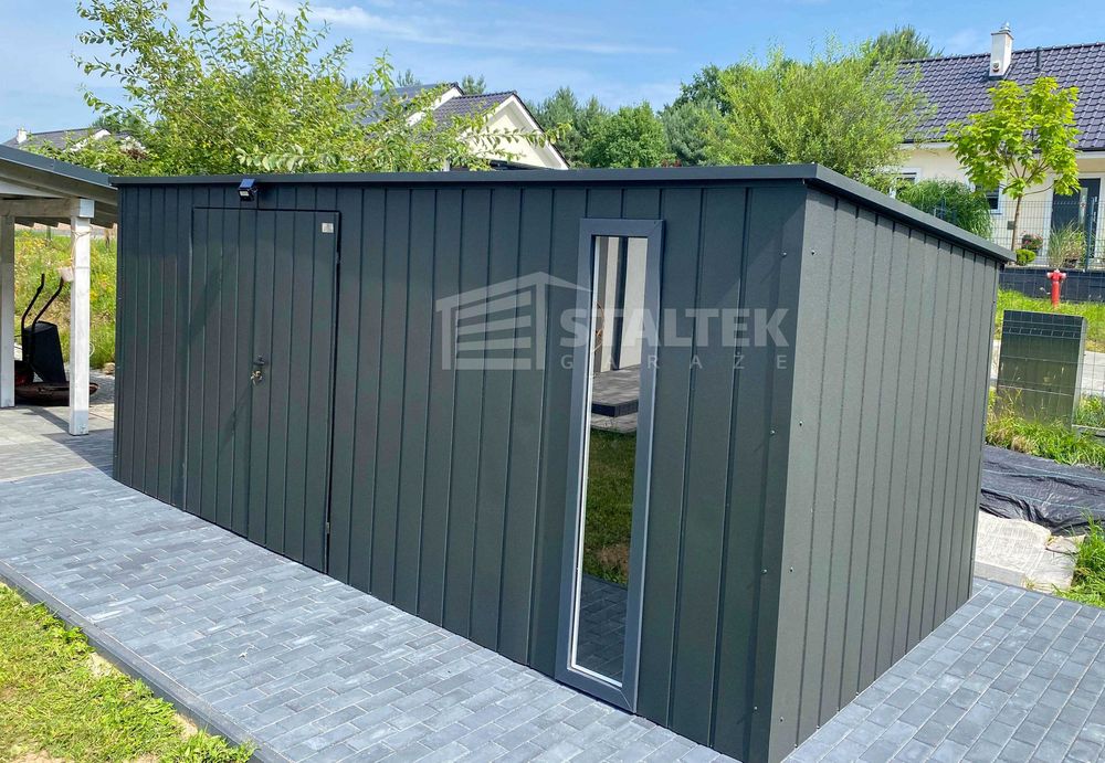 Domek ogrodowy 5,5x2m wiata 0,5m brama okno dach spad w tył ST199