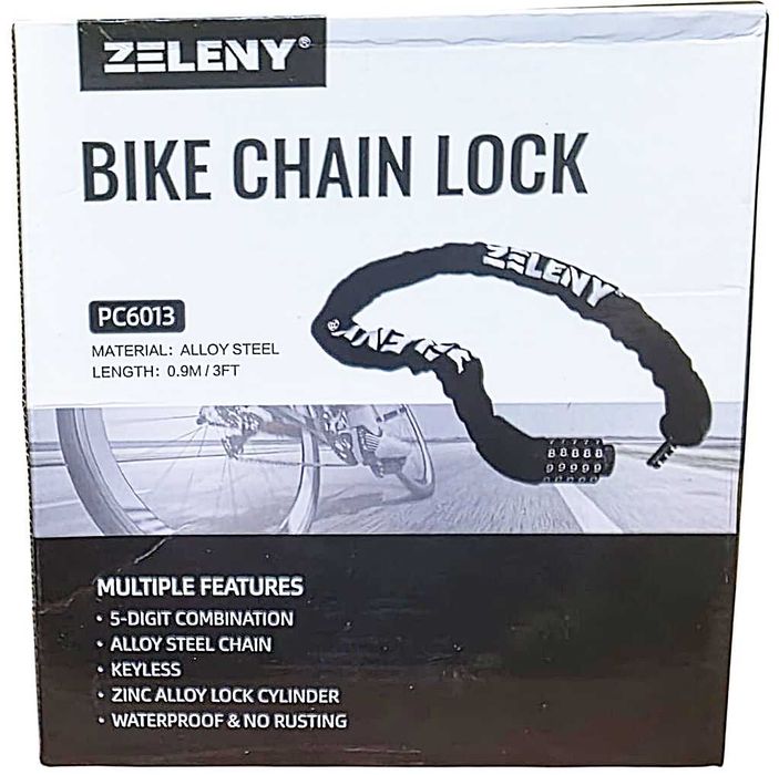 Blokada rowerowa Zeleny numeryczna z kodem otwarcia łańcuch 90cm szyfr