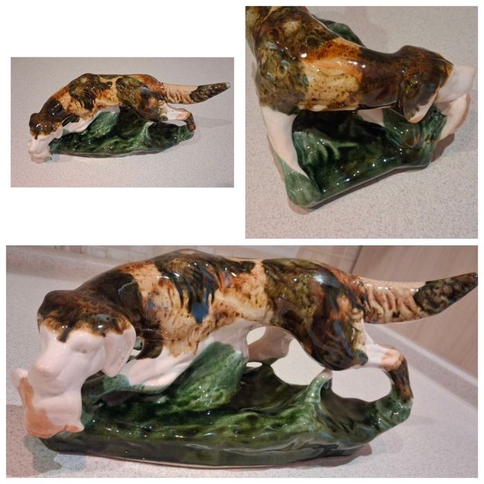 Статуетка мисливська  собака зі здобиччю у пащі,кераміка,майоліка