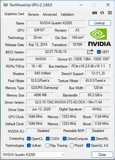 Профессиональная видеокарта NVIDIA Quadro K2200 4GB GDDR5 128 Bit | Для работы и игр