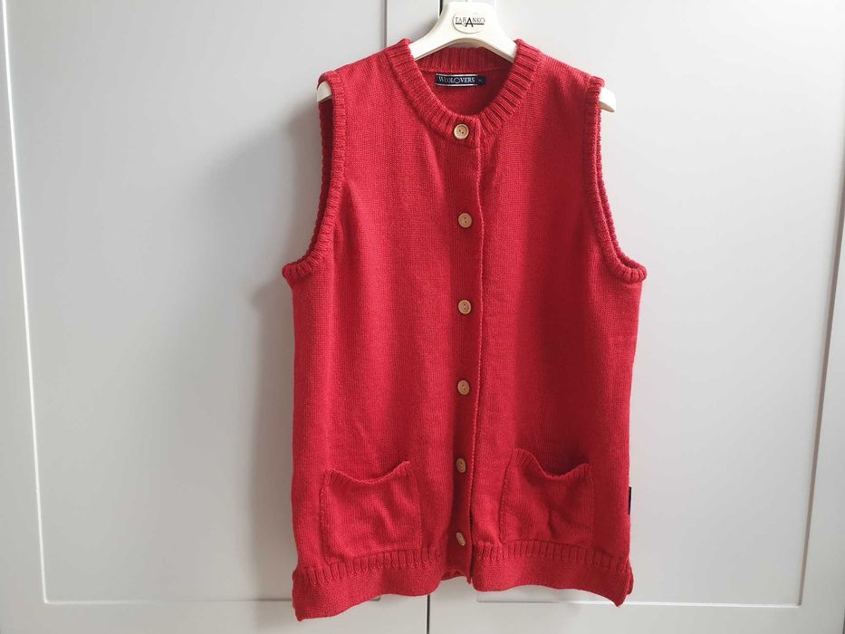 Czerwony sweter wełniany kamizelka 42 44 Woolovers