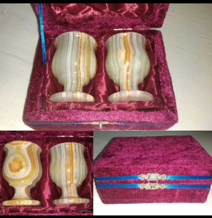 Набор рюмок из натурального камня Оникс бархатной коробке 2 шт и 6 шт