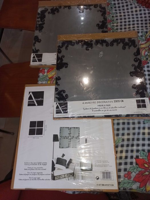 Espelhos decorativos 3 conjuntos de 4 espelhos com 35 cm de lado