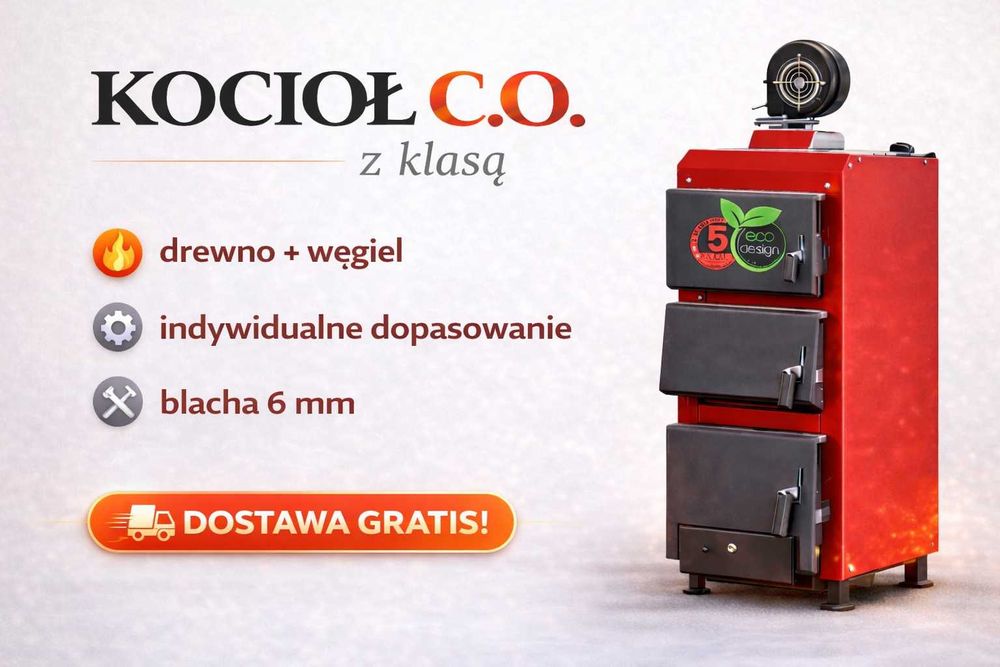 Kocioł C.O. 16kW na drewno i węgiel, piec 4 kanałowy, duży zasyp, szybka dostawa 48h