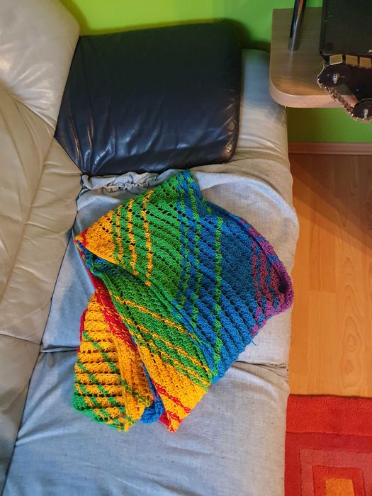 Szalik teczowy recznie robiony, rekodzielo