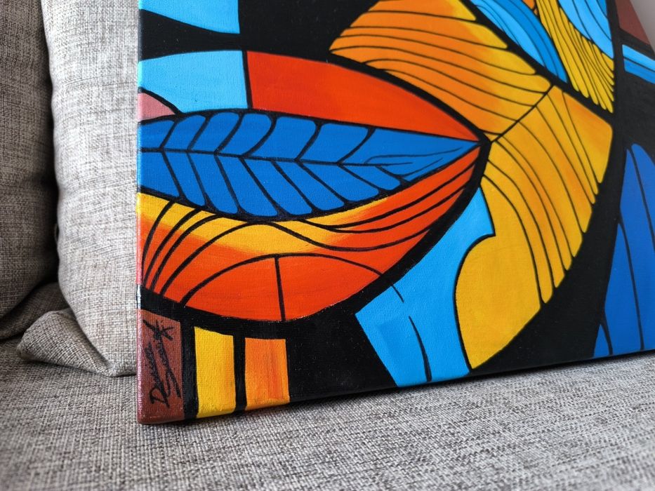 Obraz olejny kubizm ręcznie malowany duży 70x50 Certyfikat!