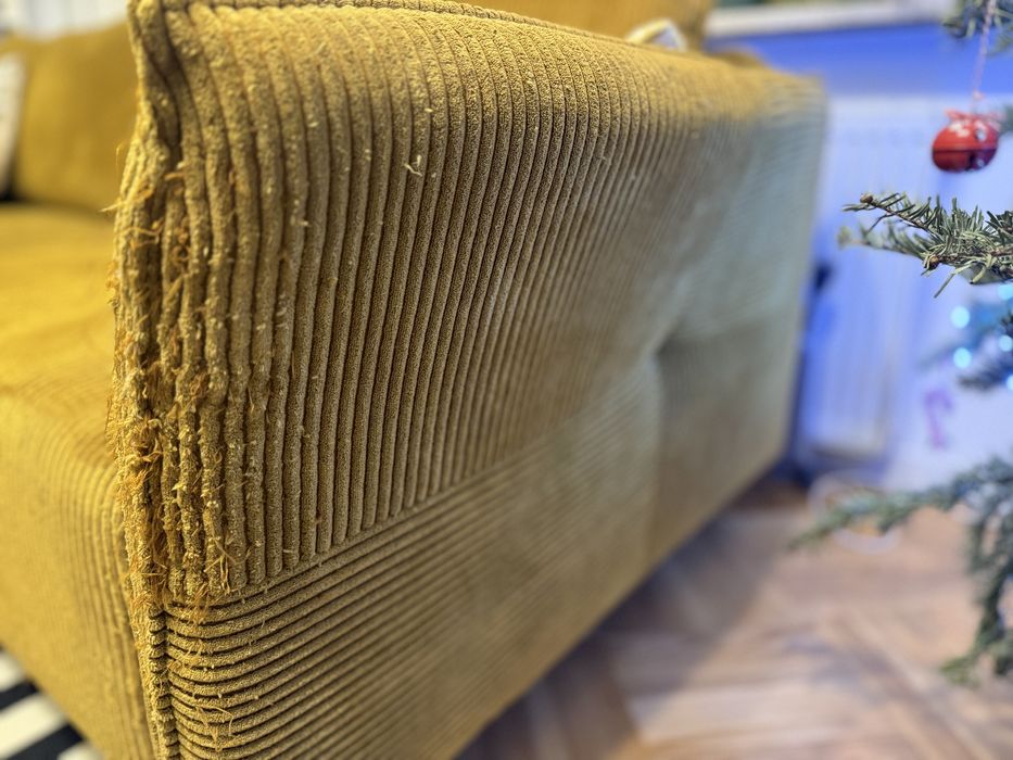 NESSO Narożnik sztruksowy rozkładany musztardowy, lewy.