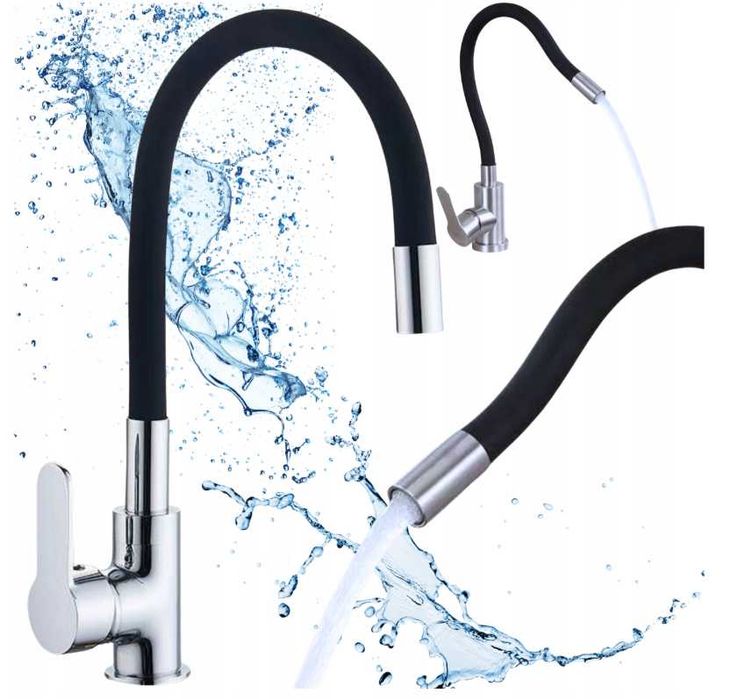 Bateria kuchenna elastyczna zlewozmywakowa giętka kran 360° czarna