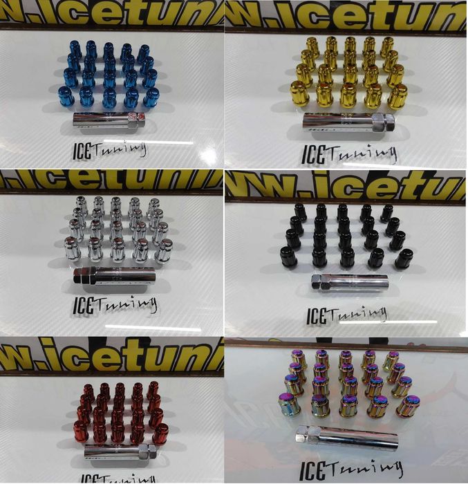 Conjunto 20 porcas Lug Nuts em vermelho, azul, cromado, preto, dourado, titanio 35mm 12x1.50 Para Honda, Mazda, Ford, Toyota, Hyundai Lexus Mitsubishi