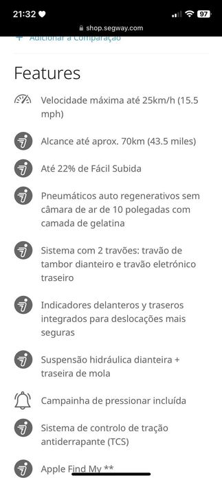 Trotinete Elétrica Segway Ninebox Max G2 - Como Nova