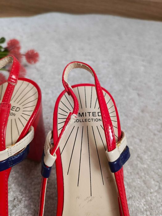 Czerwone sandały na obcasie paski retro eleganckie lato UK 3 36