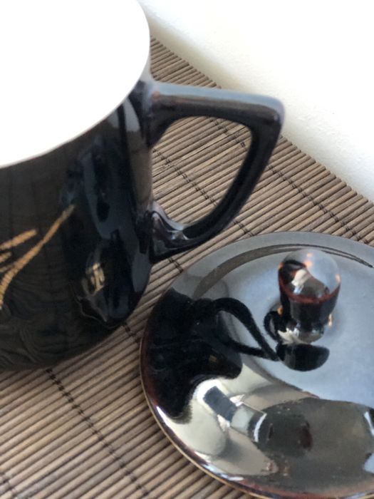 Винтажная японская чашка с крышкой. Заварник Япония. Ручная роспись.