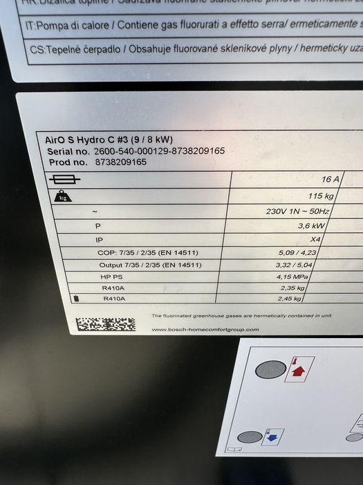 Тепловий насос Bosch повітря вода airo s hydro c #3 9 8 kw
