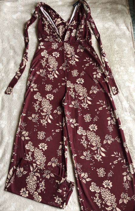 Kombinezon długi w kwiaty bordo S, Bonprix
