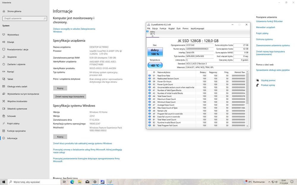 HP 600 G3 DM i3-6100T 8GB SSD 128GB W10H VGA