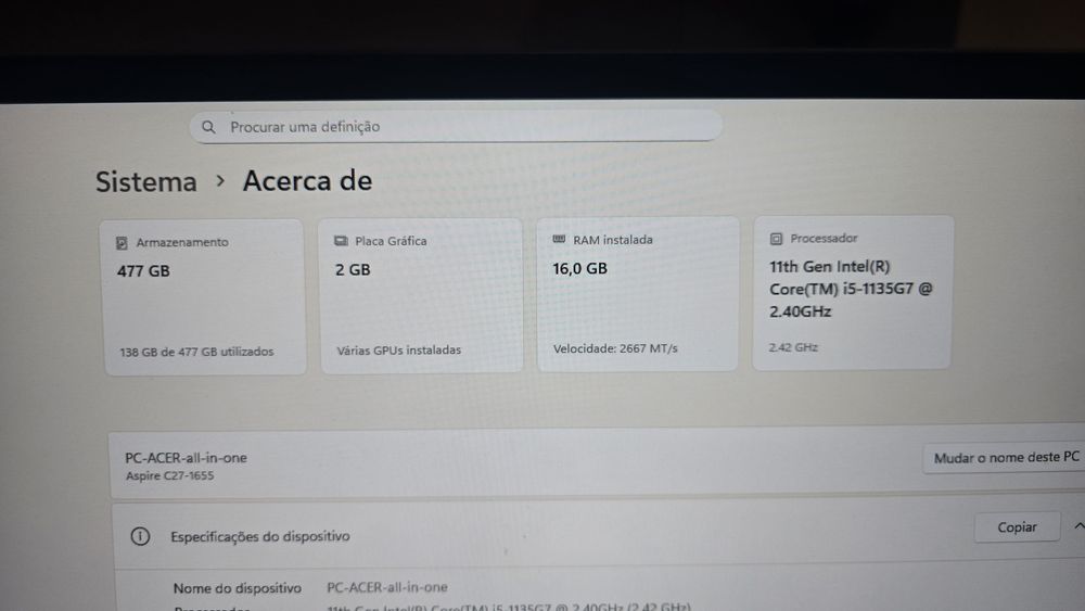 Acer Aspire all-in-one  C27 - 1655 z X